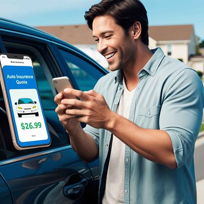 Insurance Customer Smiling with Auto Insurance Quote Details